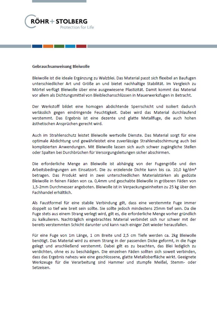 Gebrauchsanweisung Bleiwolle zum Download